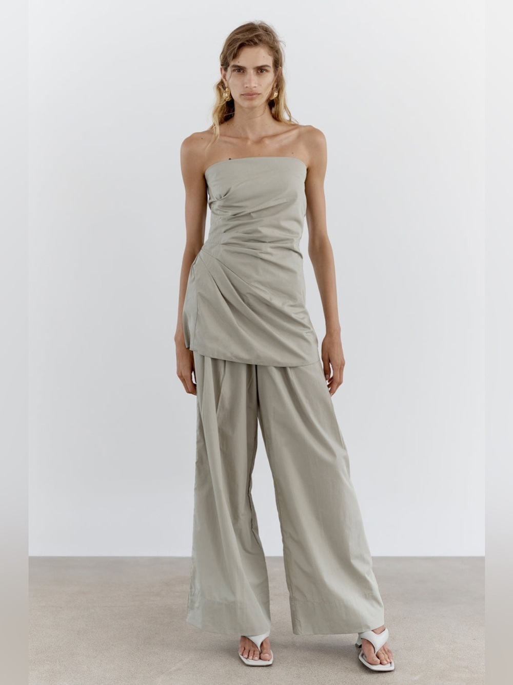 DESEREE DERAVI Wide Leg 100% Cotton Pleated Pants Size Small NWT